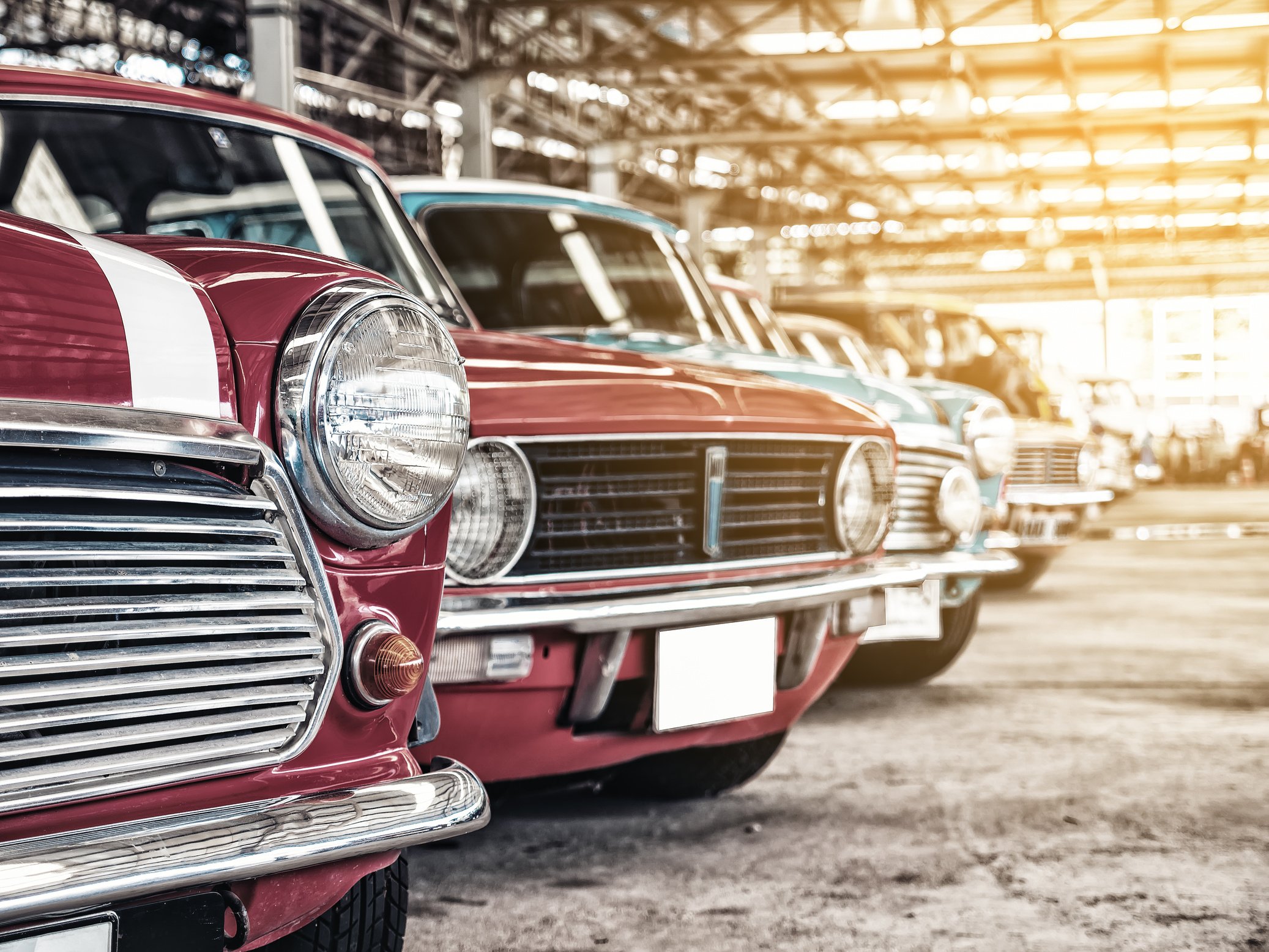 Row of classic vintage cars